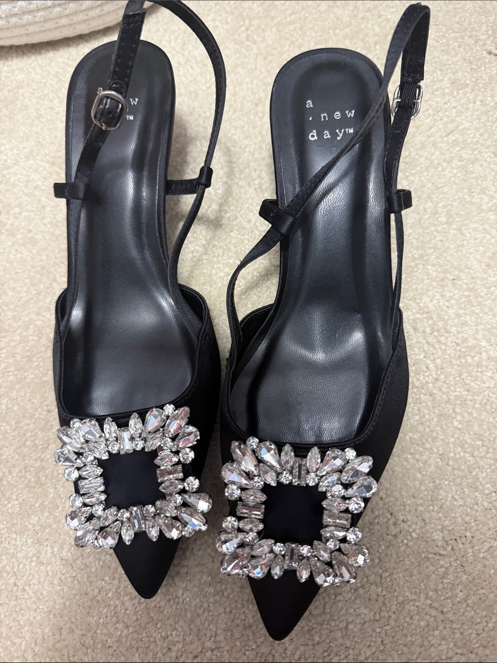 a new day Black Crystal-Embellished Pointed Slingback Heels